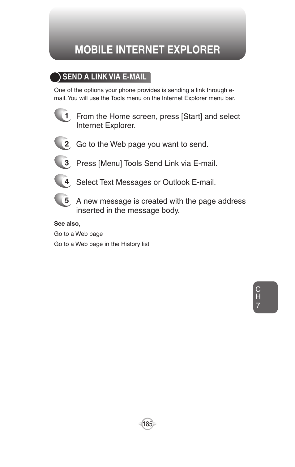 Mobile internet explorer | UTStarcom PN-820 User Manual | Page 187 / 282