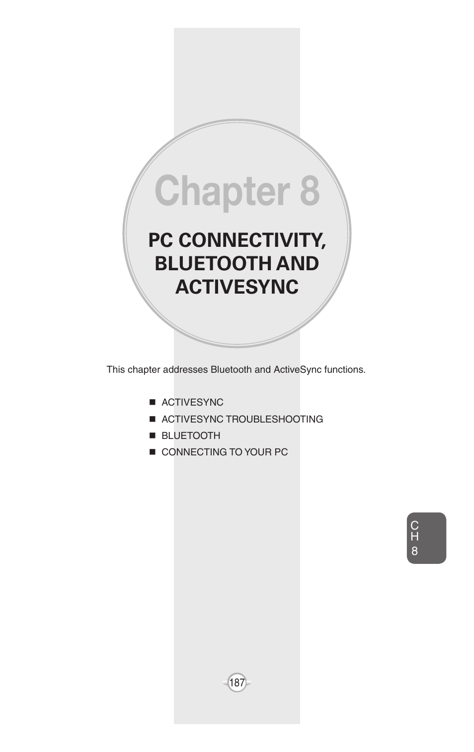 Chapter 8, Pc connectivity, bluetooth and activesync, Mobile internet explorer | UTStarcom PN-820 User Manual | Page 189 / 282