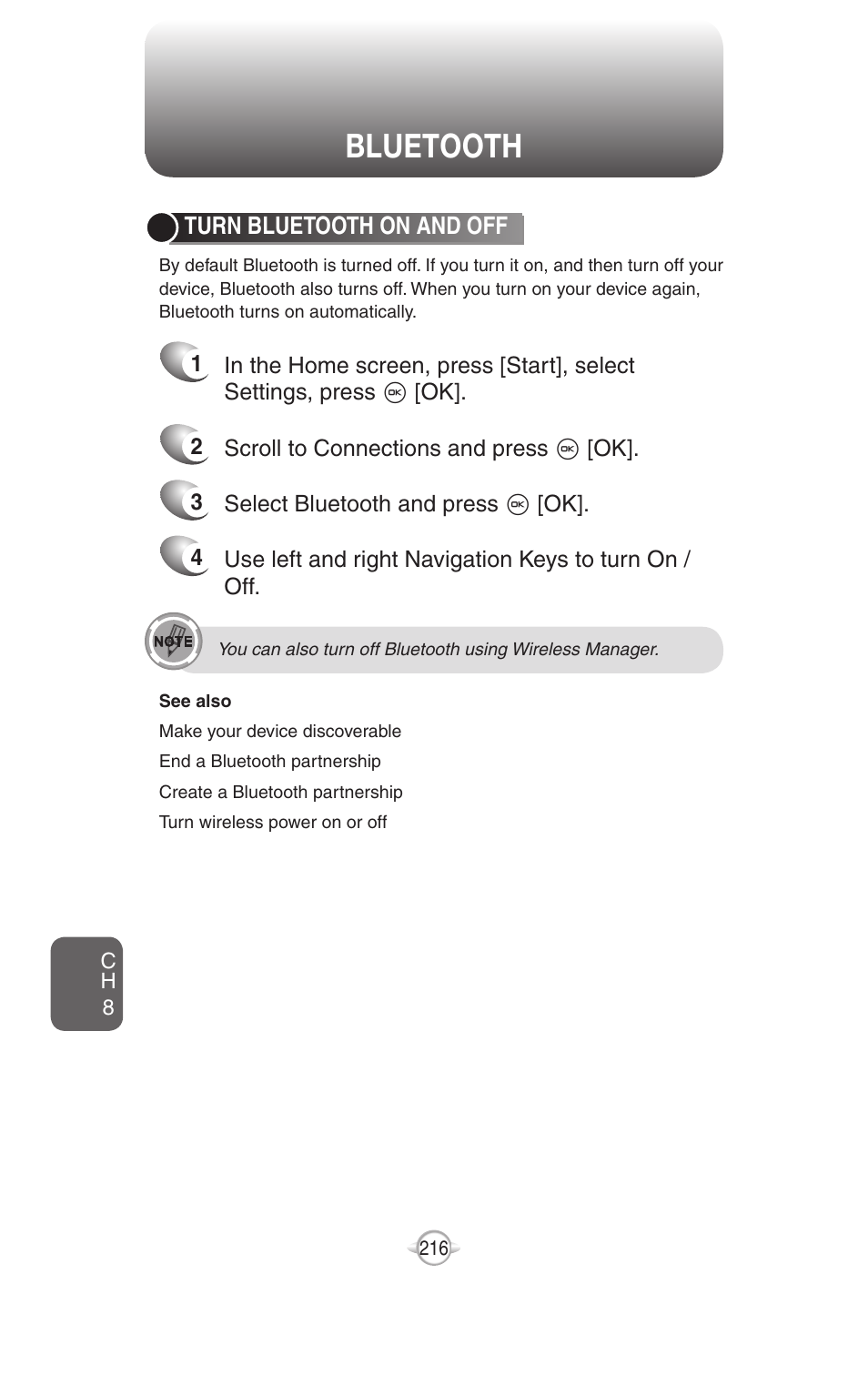 Bluetooth, Receive beamed information, Turn bluetooth on and off | UTStarcom PN-820 User Manual | Page 218 / 282