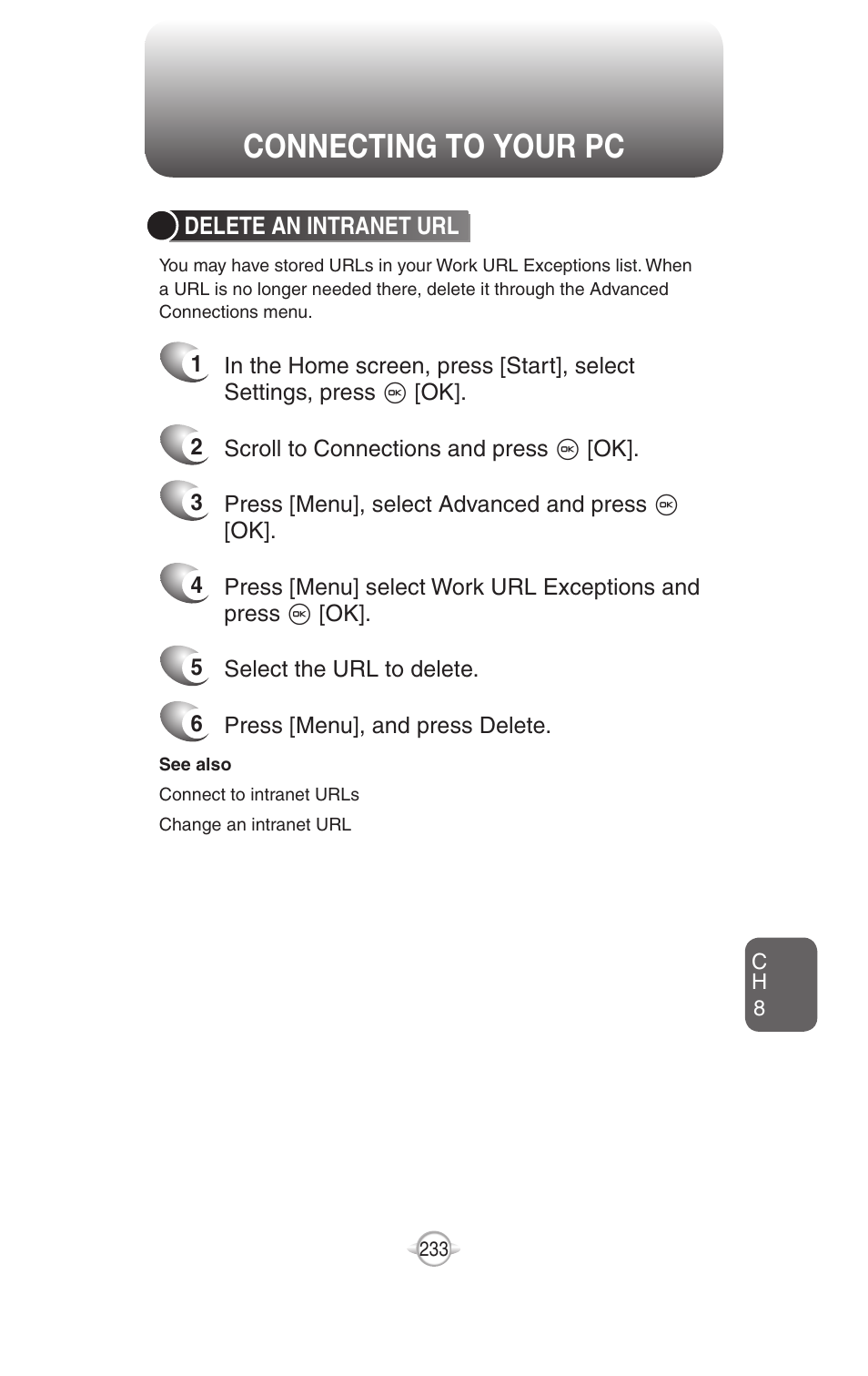 Connecting to your pc | UTStarcom PN-820 User Manual | Page 235 / 282