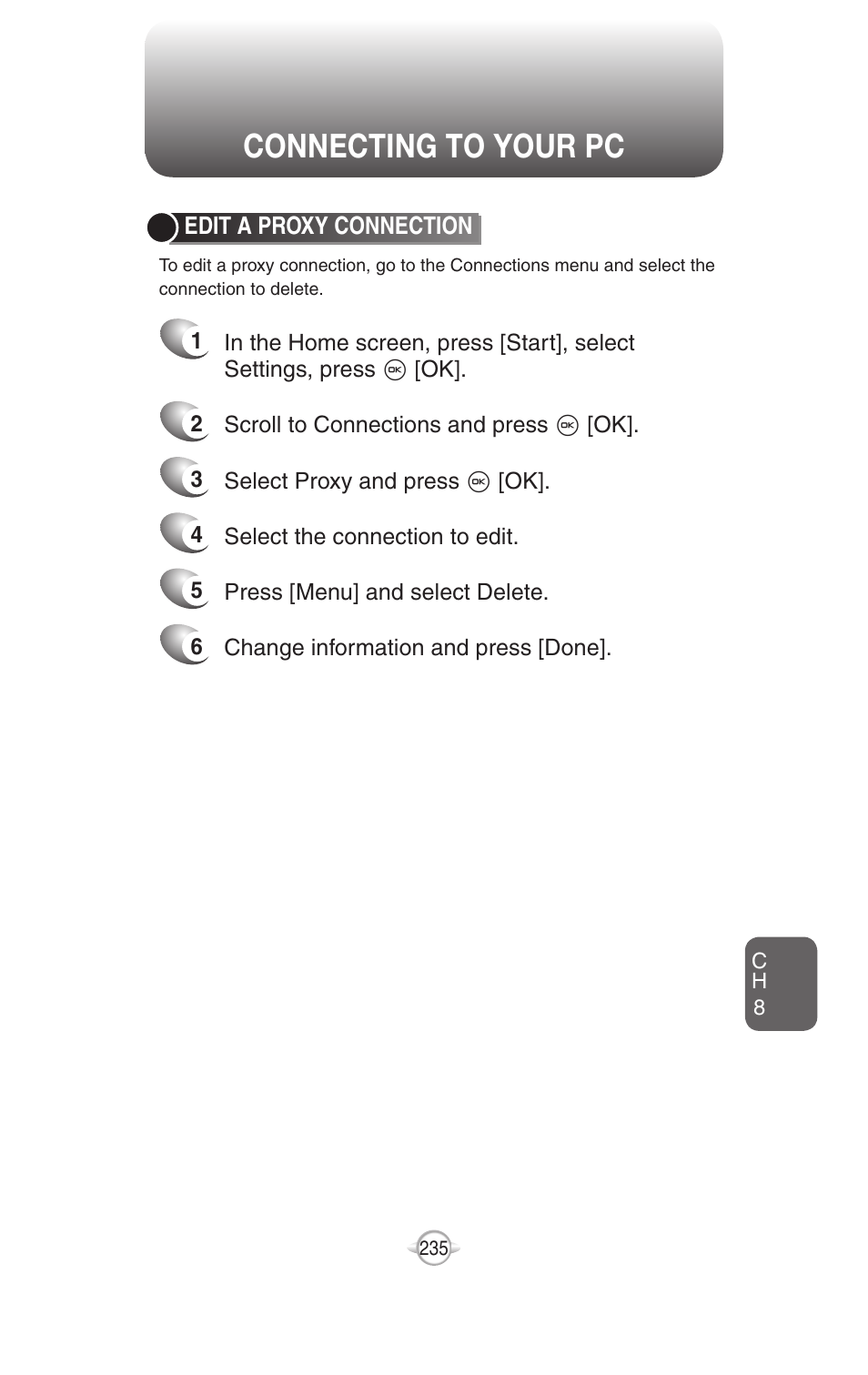 Connecting to your pc | UTStarcom PN-820 User Manual | Page 237 / 282