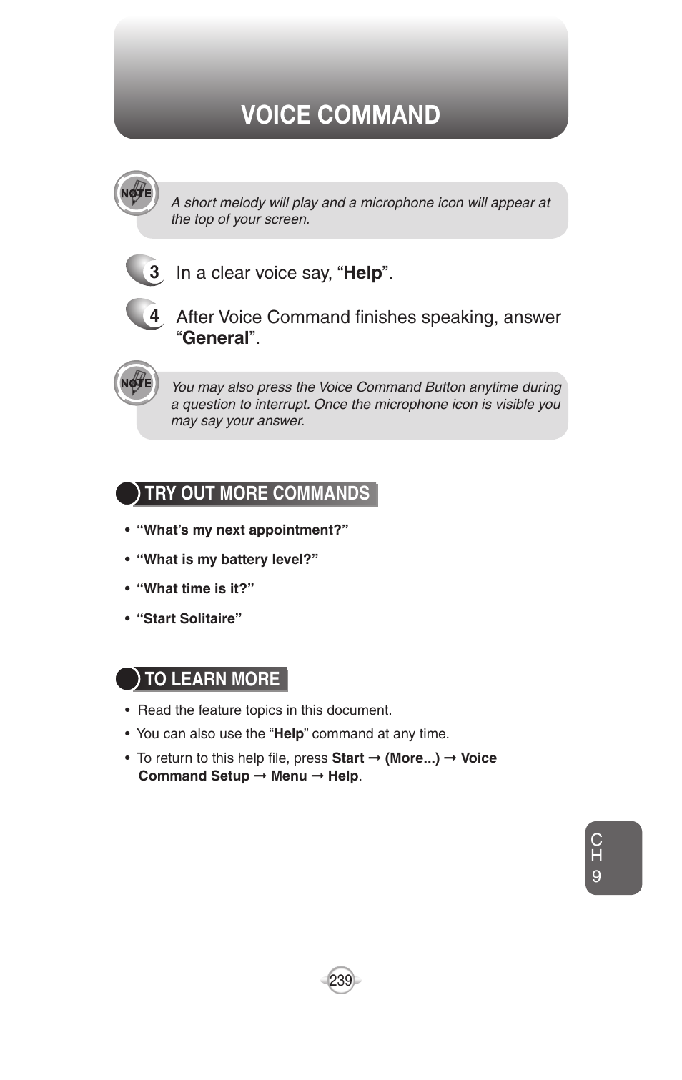 Voice command, Try out more commands | UTStarcom PN-820 User Manual | Page 241 / 282