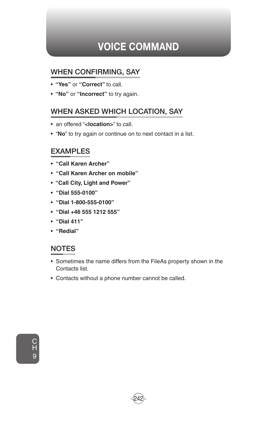 Voice command | UTStarcom PN-820 User Manual | Page 244 / 282
