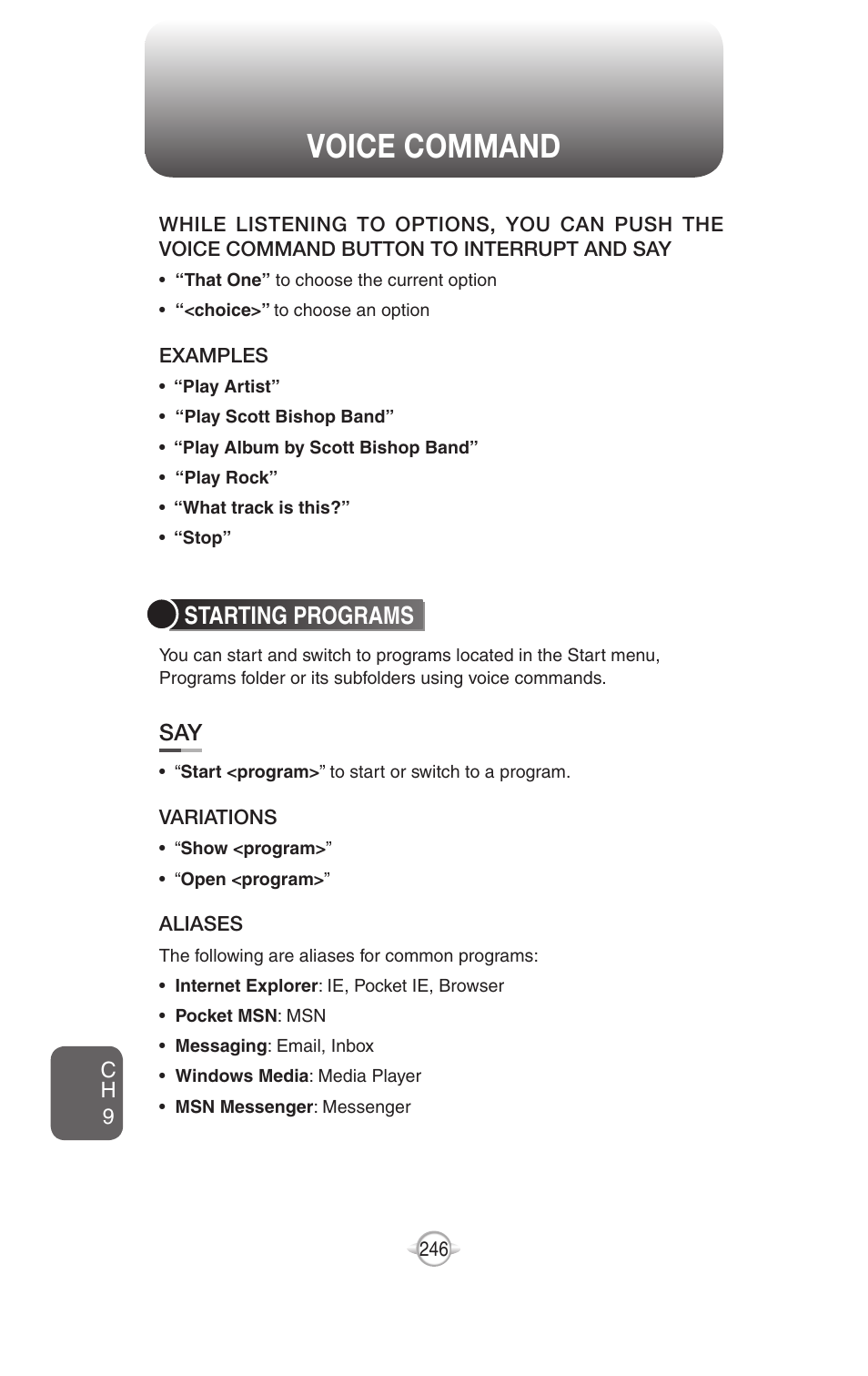 Voice command | UTStarcom PN-820 User Manual | Page 248 / 282