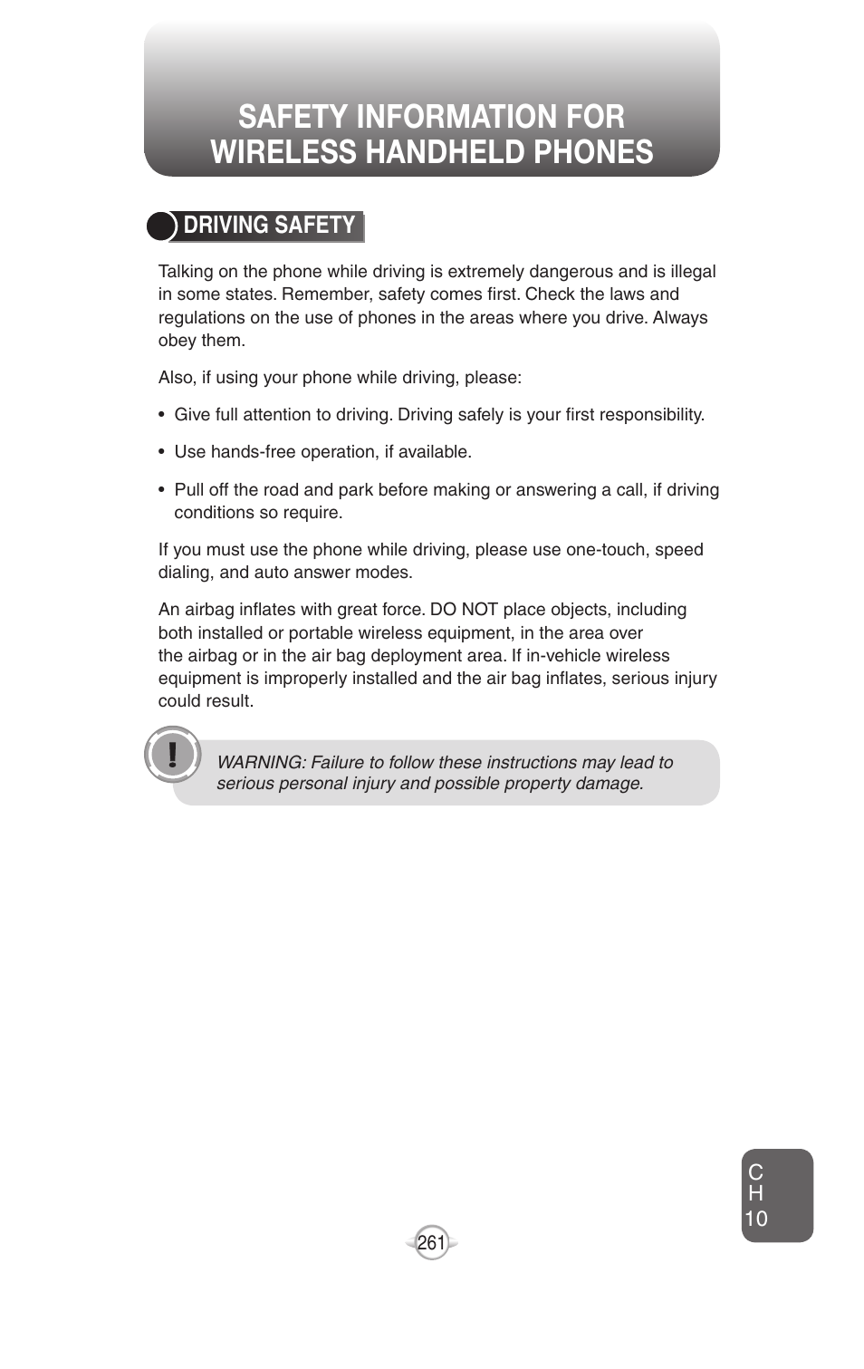 Driving safety | UTStarcom PN-820 User Manual | Page 263 / 282