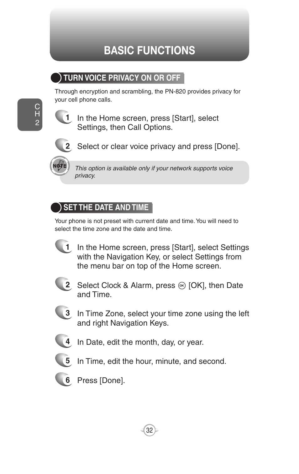Basic functions | UTStarcom PN-820 User Manual | Page 34 / 282