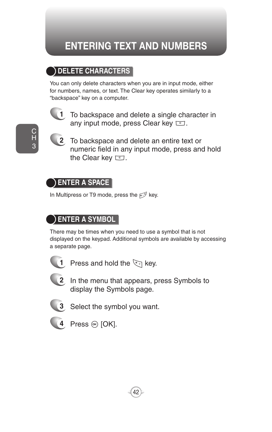 Entering text and numbers | UTStarcom PN-820 User Manual | Page 44 / 282