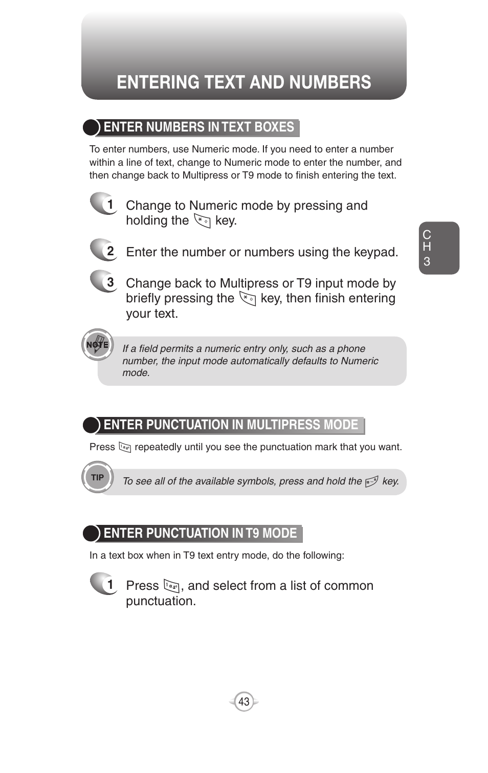 Entering text and numbers | UTStarcom PN-820 User Manual | Page 45 / 282