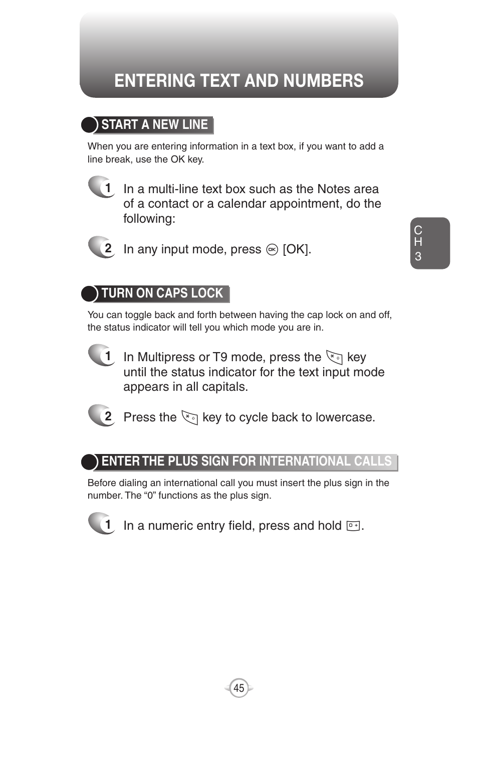 Entering text and numbers | UTStarcom PN-820 User Manual | Page 47 / 282