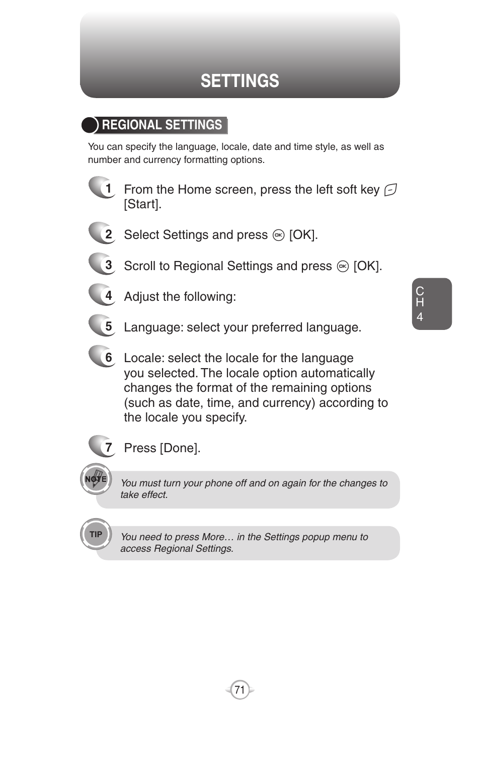 Settings | UTStarcom PN-820 User Manual | Page 73 / 282