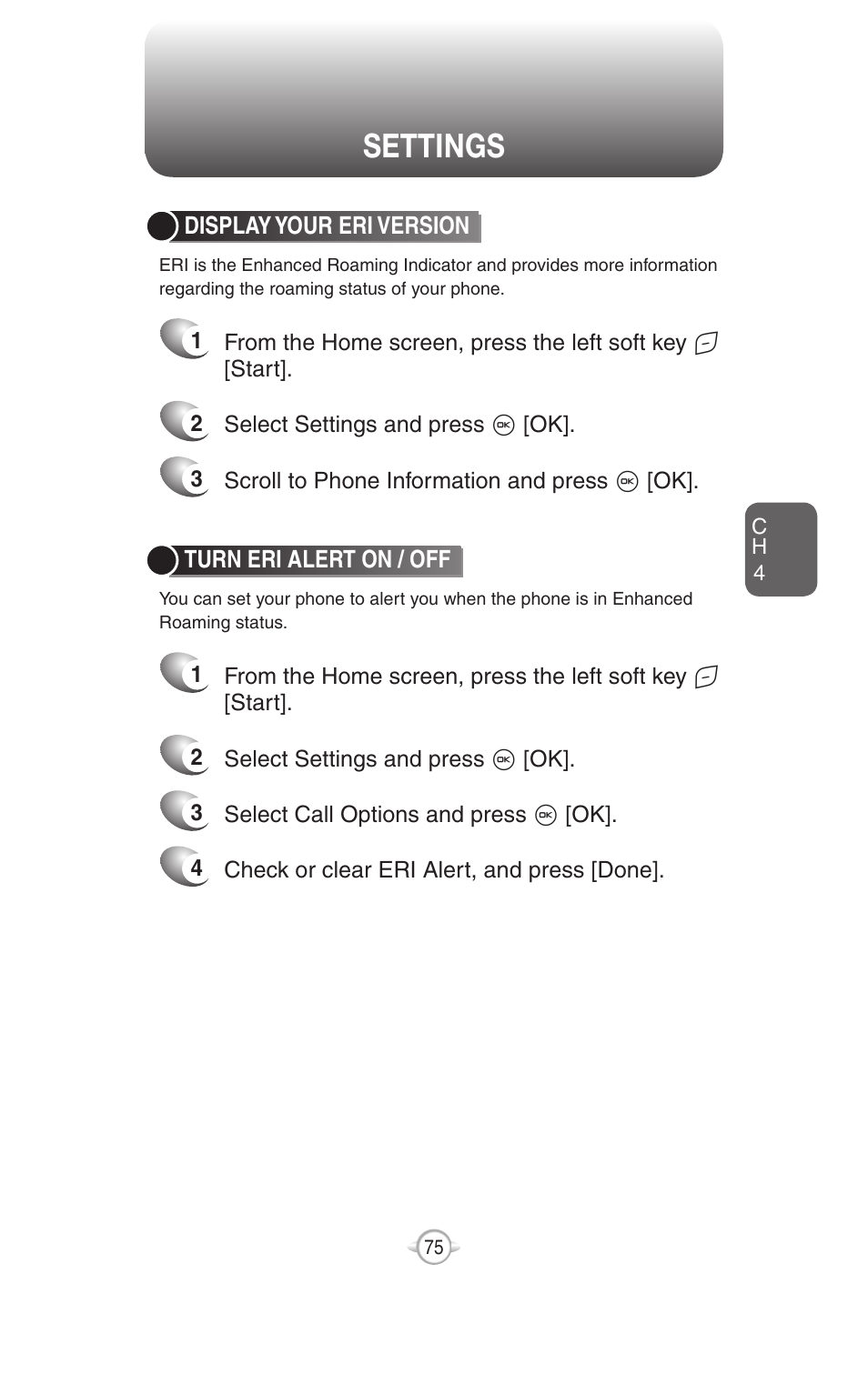 Settings | UTStarcom PN-820 User Manual | Page 77 / 282