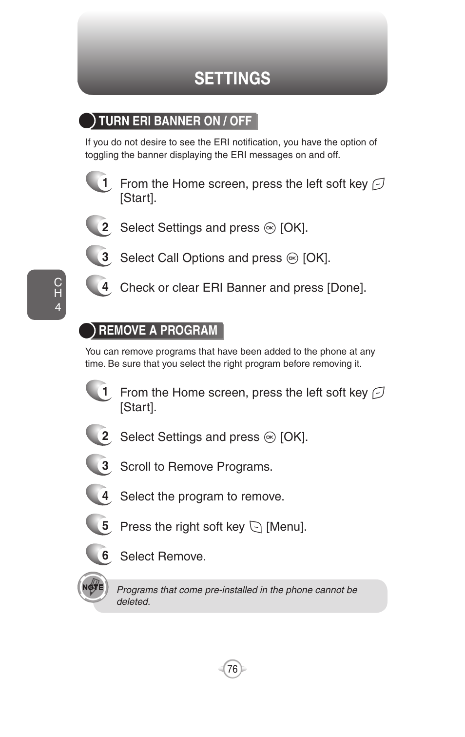 Settings | UTStarcom PN-820 User Manual | Page 78 / 282