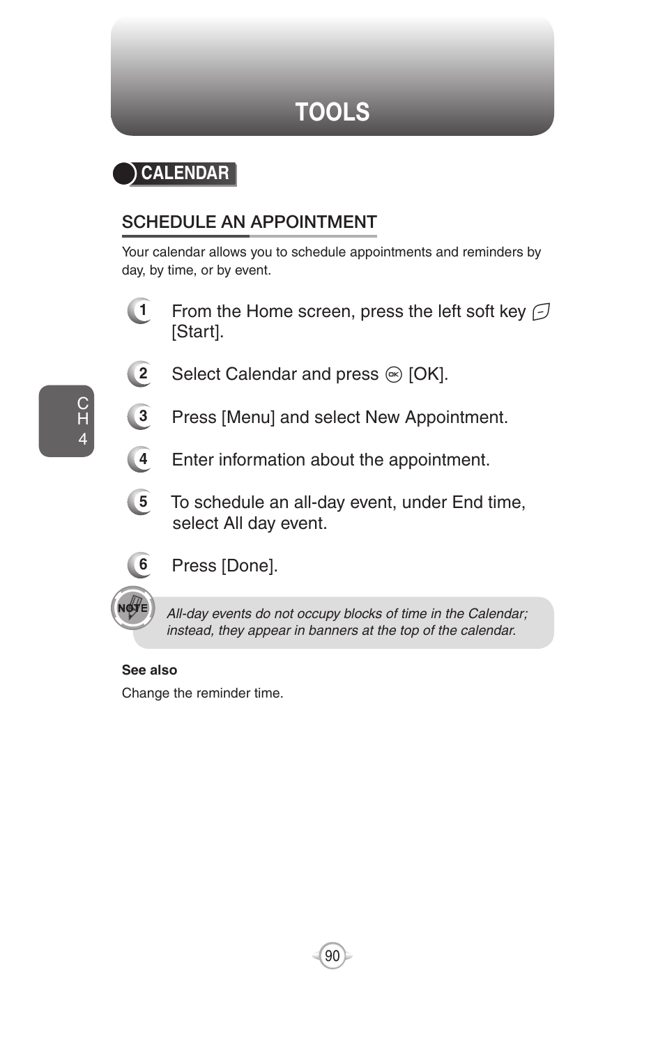 Tools, Calendar | UTStarcom PN-820 User Manual | Page 92 / 282