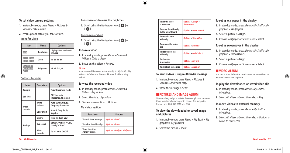 H pictures and image album, H video album | UTStarcom Shuttle CDM8964VM User Manual | Page 20 / 39
