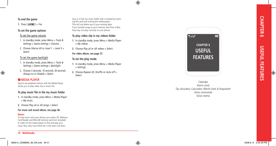 Useful features, Chapter 6 useful fea tures | UTStarcom Shuttle CDM8964VM User Manual | Page 22 / 39