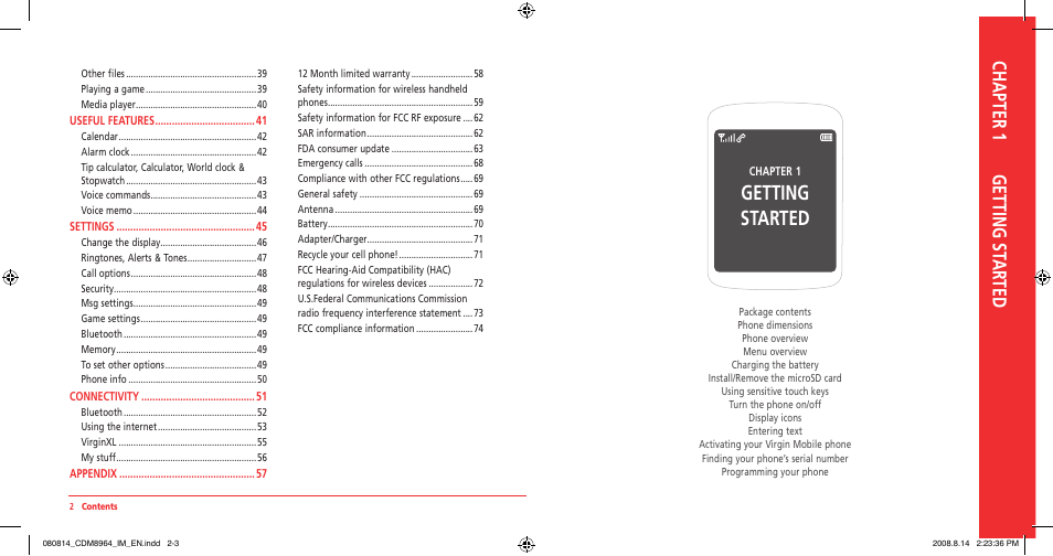 Getting started, Chapter 1 getting st ar ted | UTStarcom Shuttle CDM8964VM User Manual | Page 3 / 39