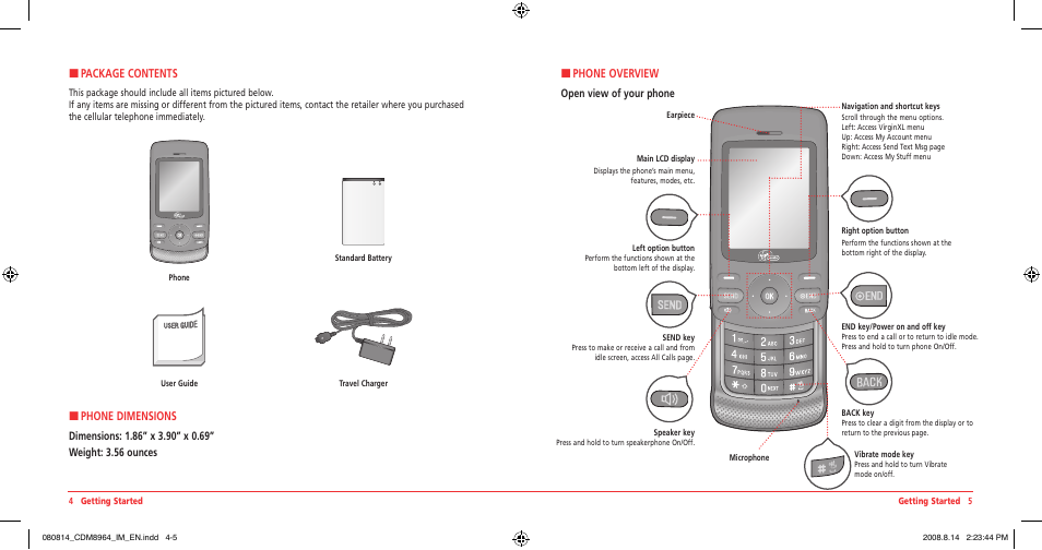 H phone overview, H package contents, H phone dimensions | UTStarcom Shuttle CDM8964VM User Manual | Page 4 / 39