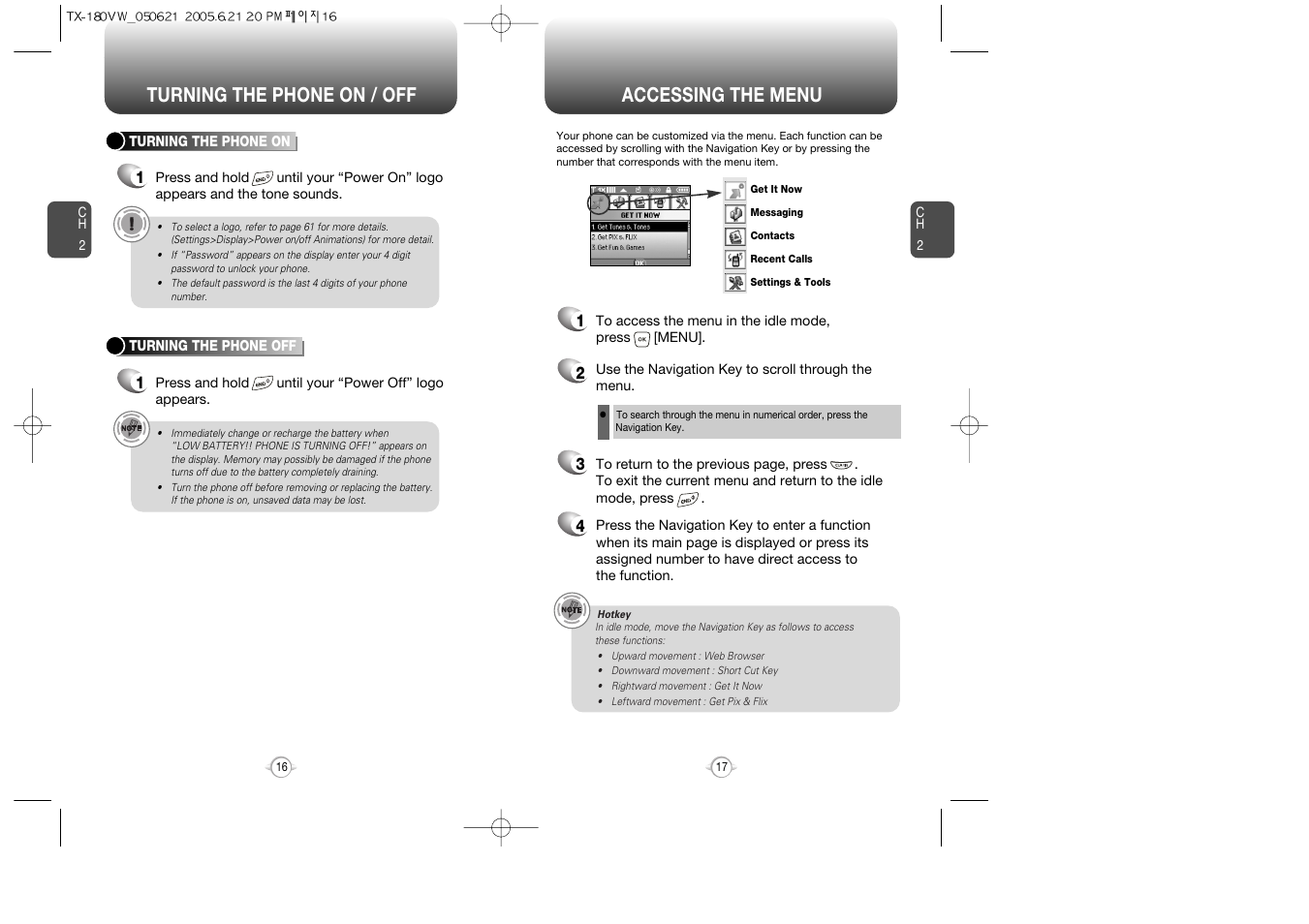 Accessing the menu, Turning the phone on / off | UTStarcom CDM 1080 User Manual | Page 10 / 63