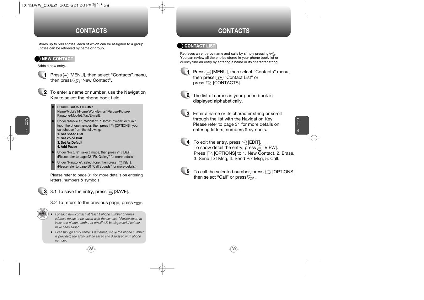 Contacts | UTStarcom CDM 1080 User Manual | Page 21 / 63