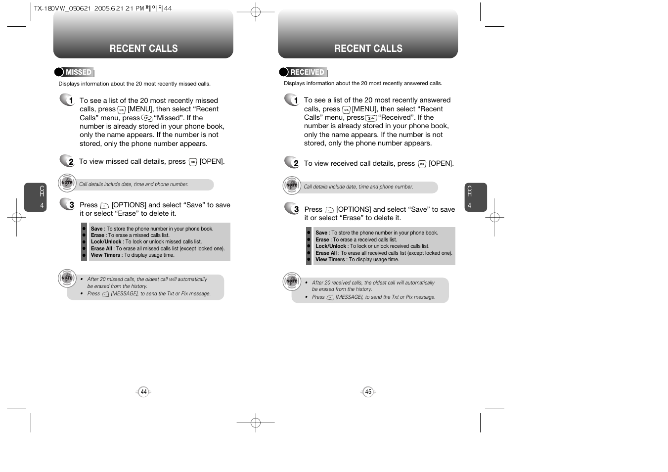 Recent calls | UTStarcom CDM 1080 User Manual | Page 24 / 63
