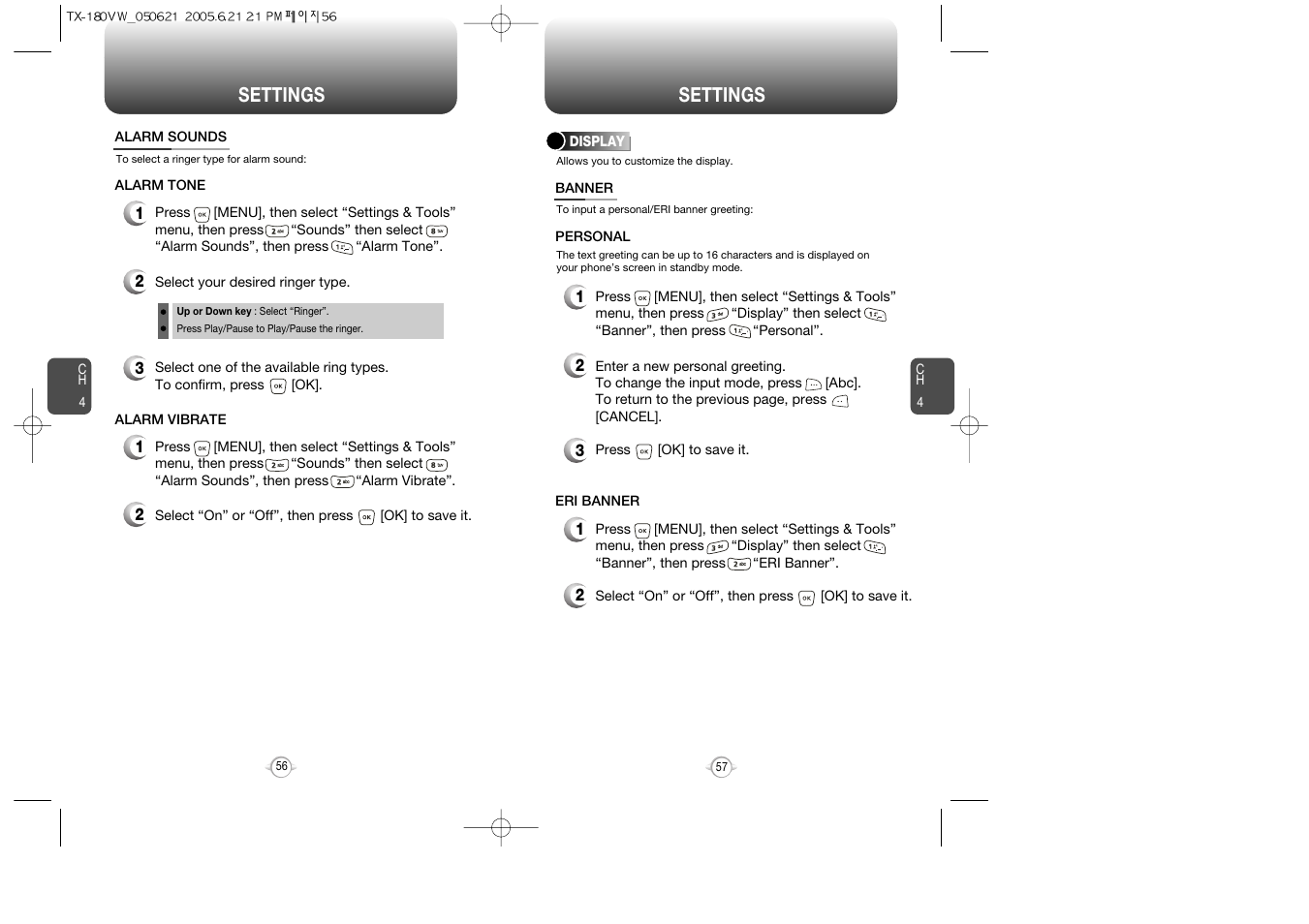 Settings | UTStarcom CDM 1080 User Manual | Page 30 / 63