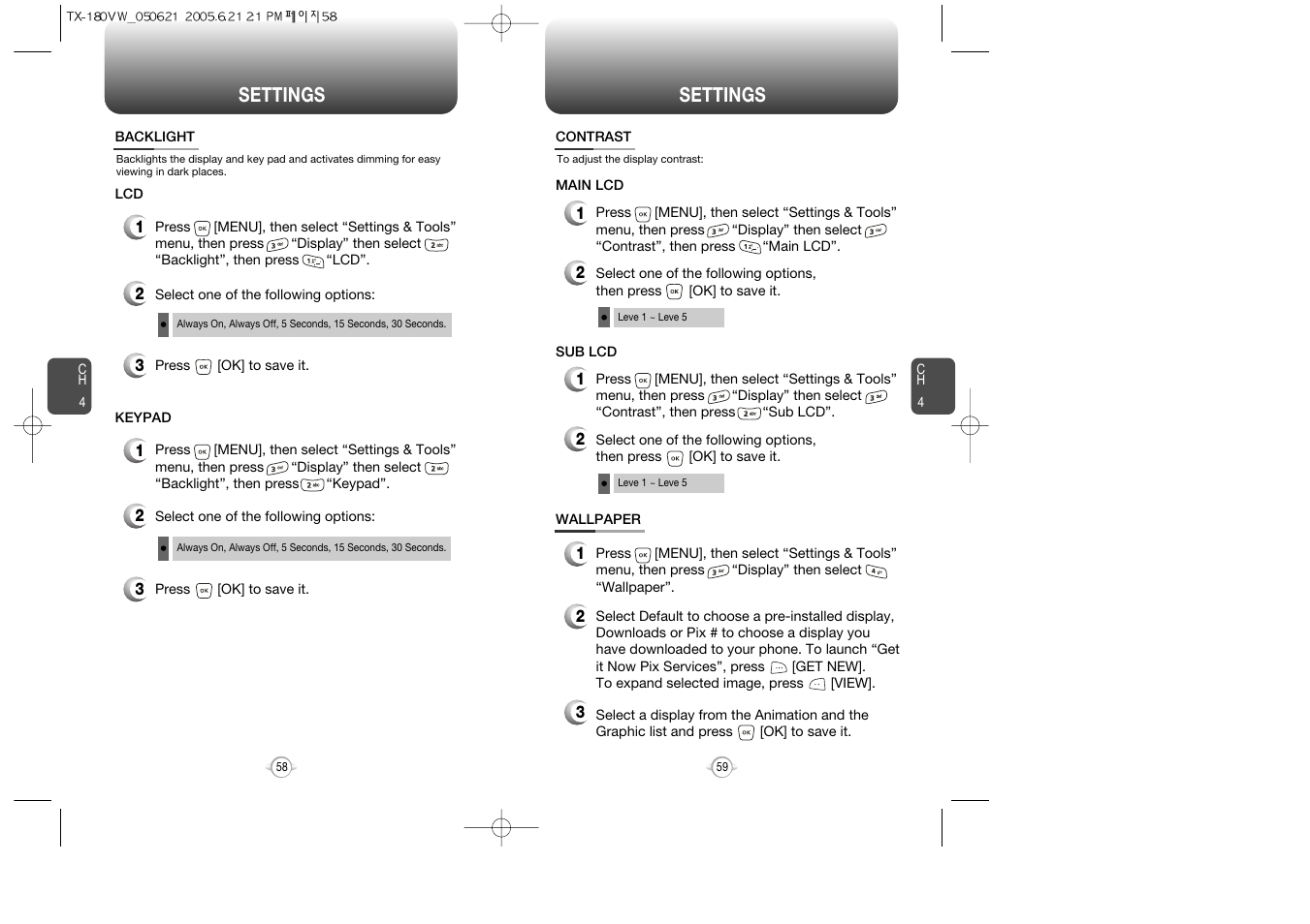 Settings | UTStarcom CDM 1080 User Manual | Page 31 / 63