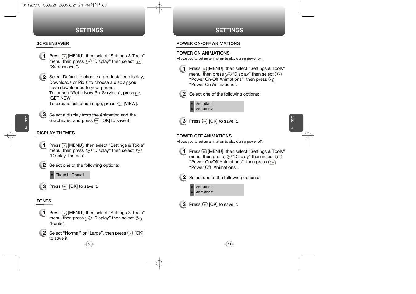 Settings | UTStarcom CDM 1080 User Manual | Page 32 / 63