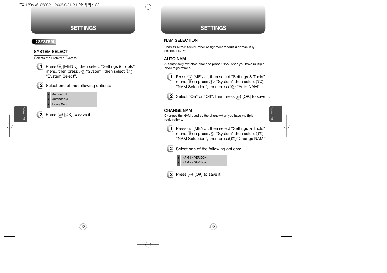 Settings | UTStarcom CDM 1080 User Manual | Page 33 / 63