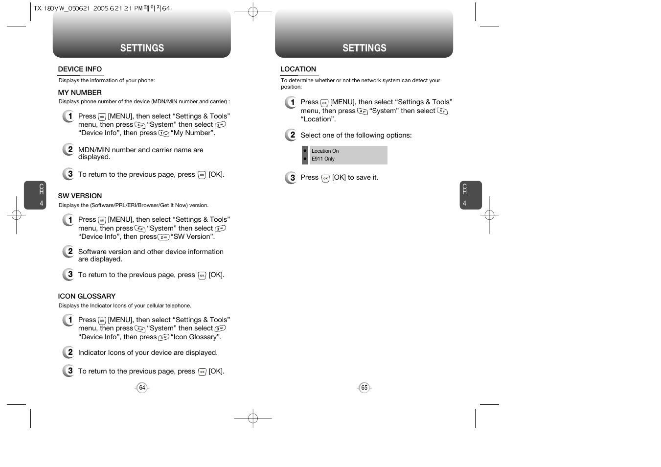 Settings | UTStarcom CDM 1080 User Manual | Page 34 / 63