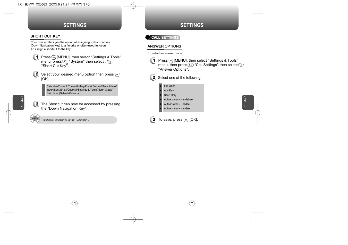 Settings | UTStarcom CDM 1080 User Manual | Page 37 / 63