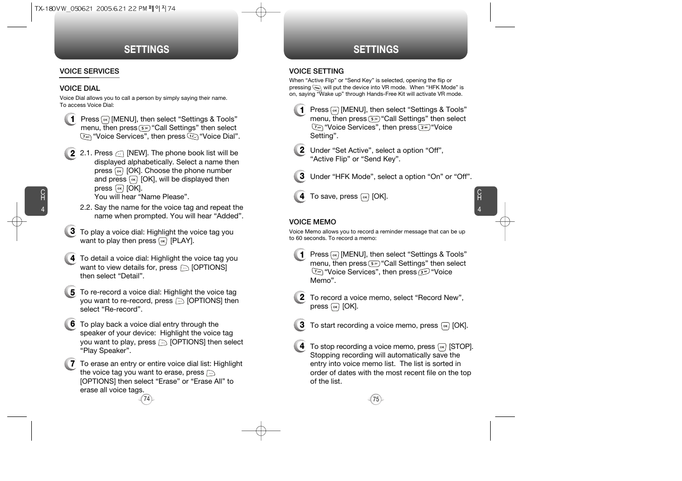 Settings | UTStarcom CDM 1080 User Manual | Page 39 / 63