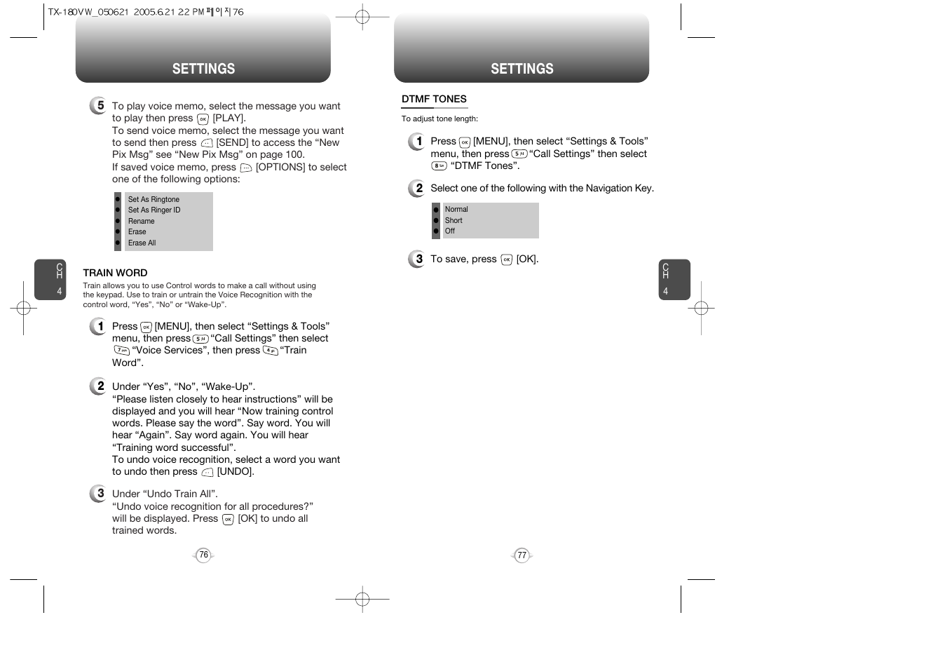 Settings | UTStarcom CDM 1080 User Manual | Page 40 / 63
