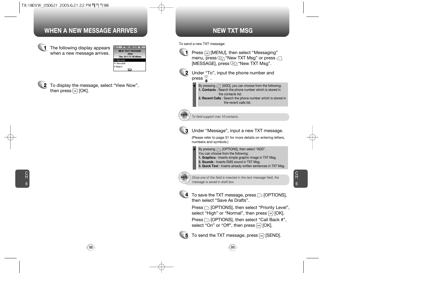 When a new message arrives new txt msg | UTStarcom CDM 1080 User Manual | Page 51 / 63