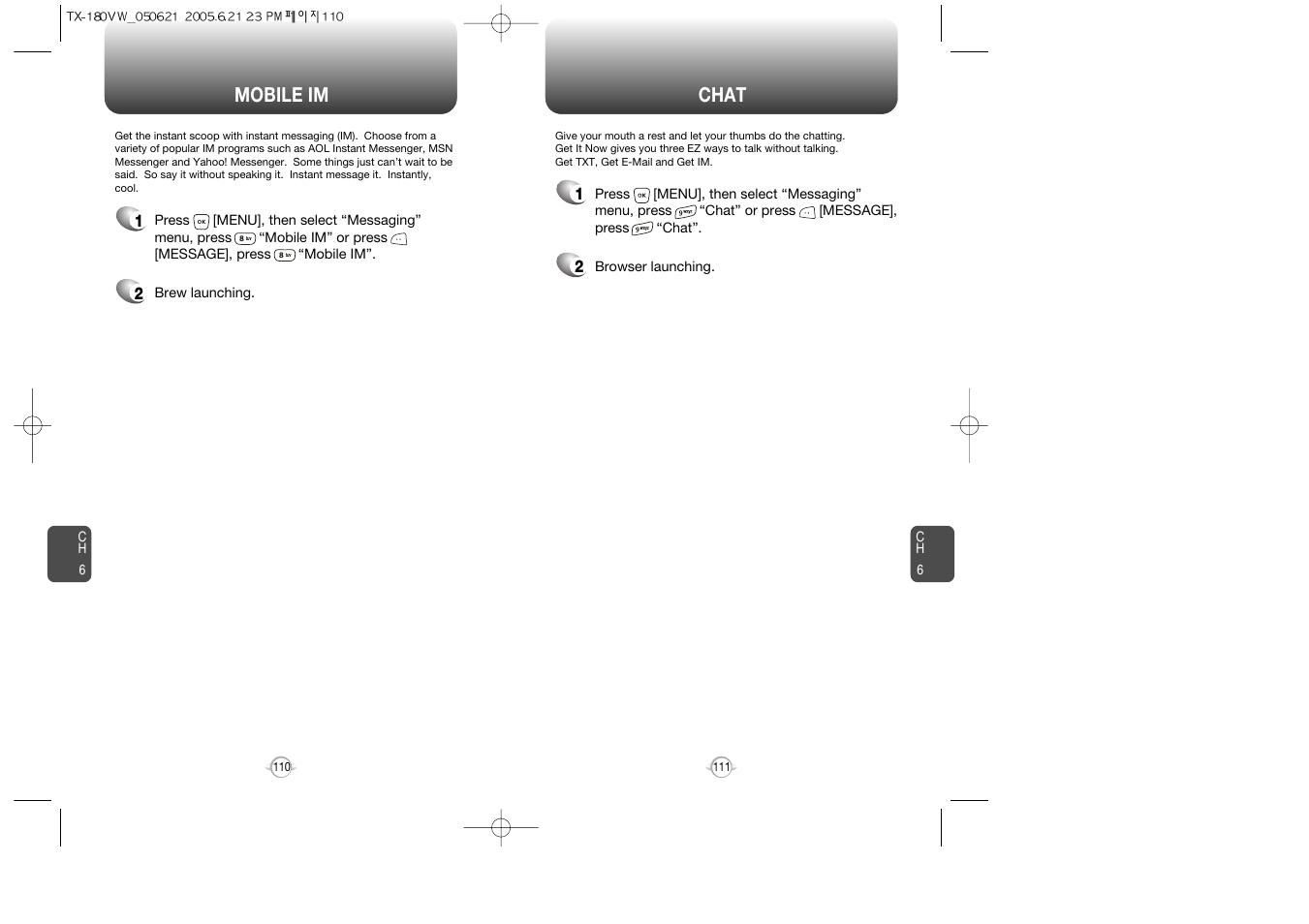 Chat mobile im | UTStarcom CDM 1080 User Manual | Page 57 / 63