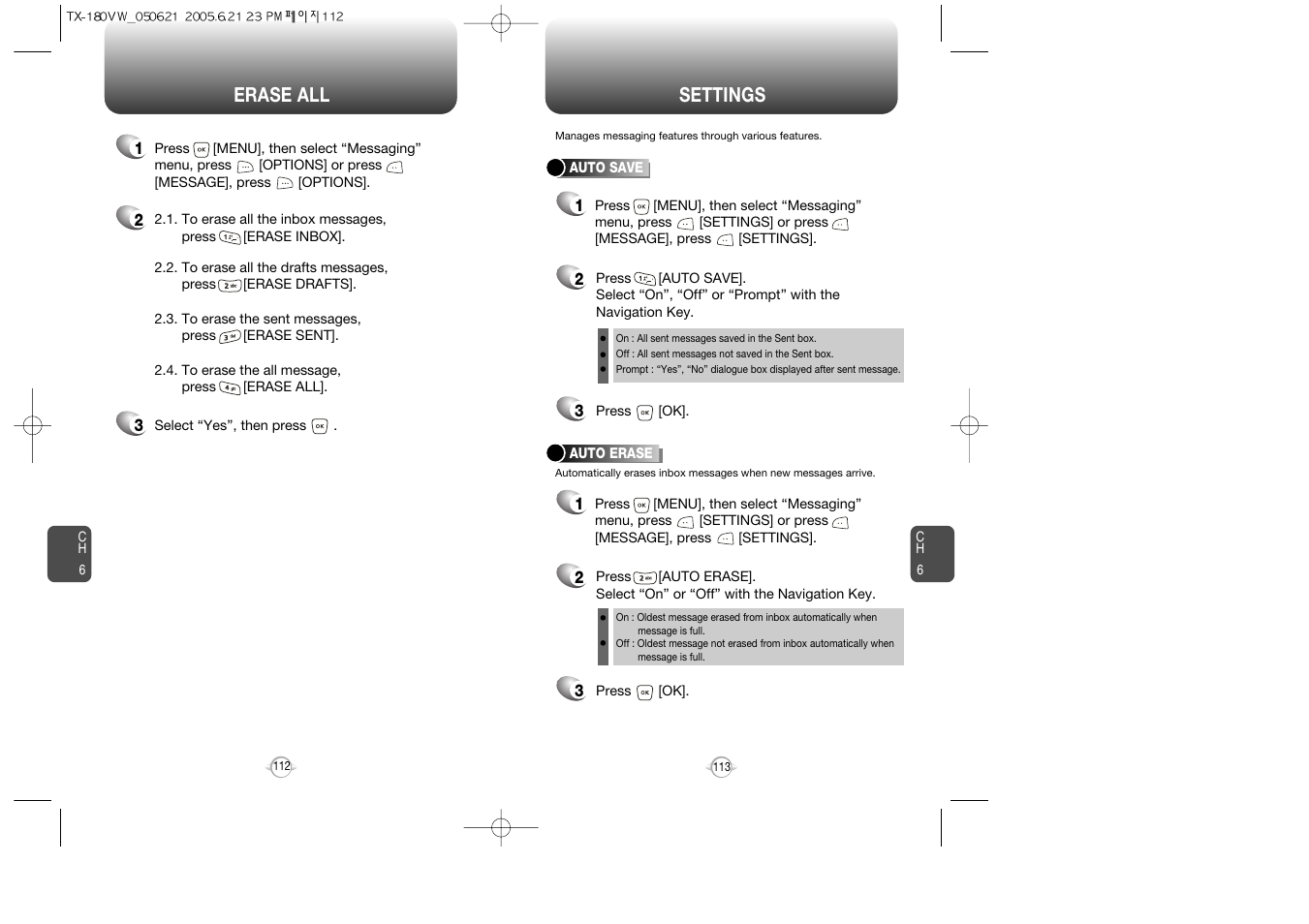Settings erase all | UTStarcom CDM 1080 User Manual | Page 58 / 63