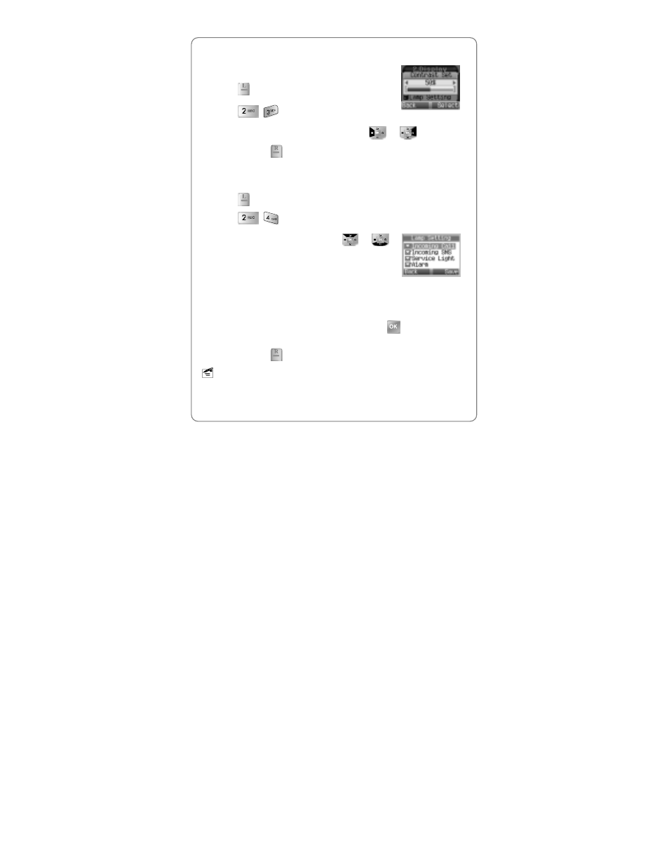 Ontrast, Etting, 3 contrast set | 4 lamp setting | UTStarcom Handset User Manual | Page 32 / 87