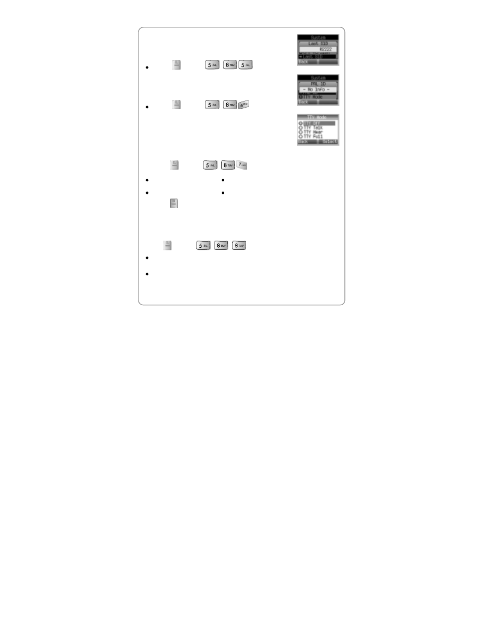 5 last sid, 6 prl id, 7 tty mode | 8 location | UTStarcom Handset User Manual | Page 51 / 87