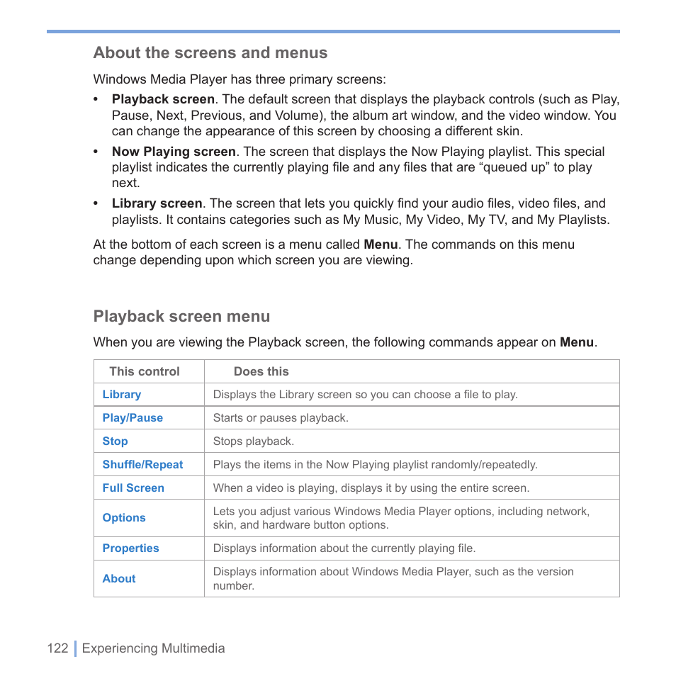 About the screens and menus, Playback screen menu | UTStarcom PPC-6700 User Manual | Page 123 / 149
