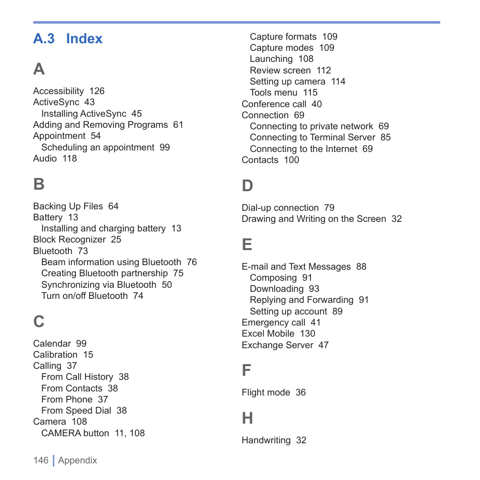 A.3 index | UTStarcom PPC-6700 User Manual | Page 147 / 149