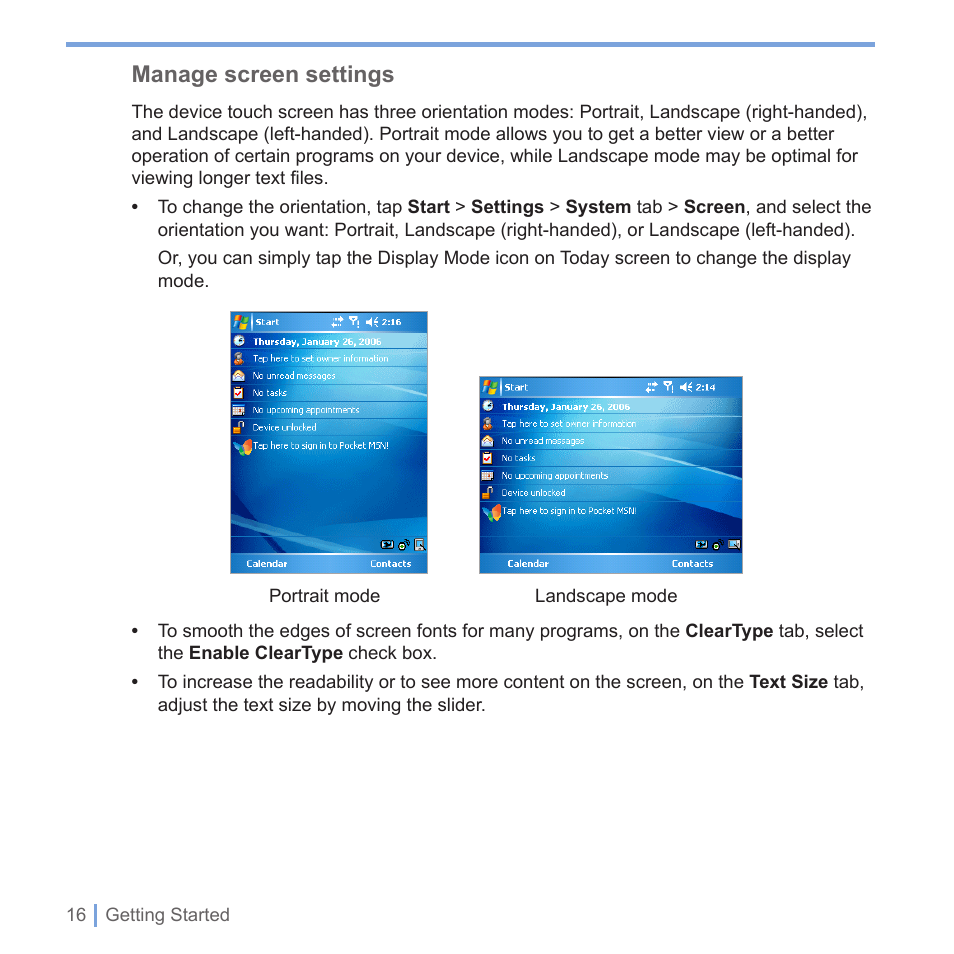 Manage screen settings | UTStarcom PPC-6700 User Manual | Page 17 / 149