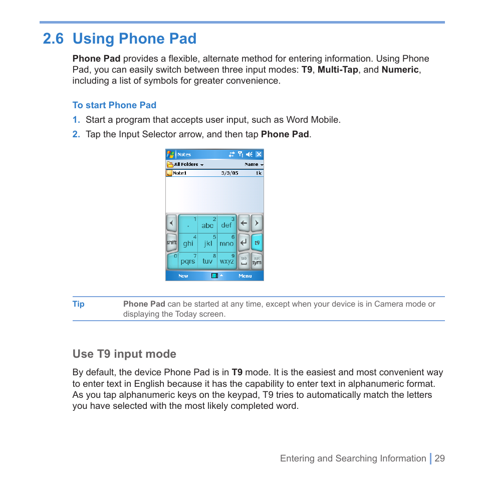 6 using phone pad, Use t9 input mode | UTStarcom PPC-6700 User Manual | Page 30 / 149