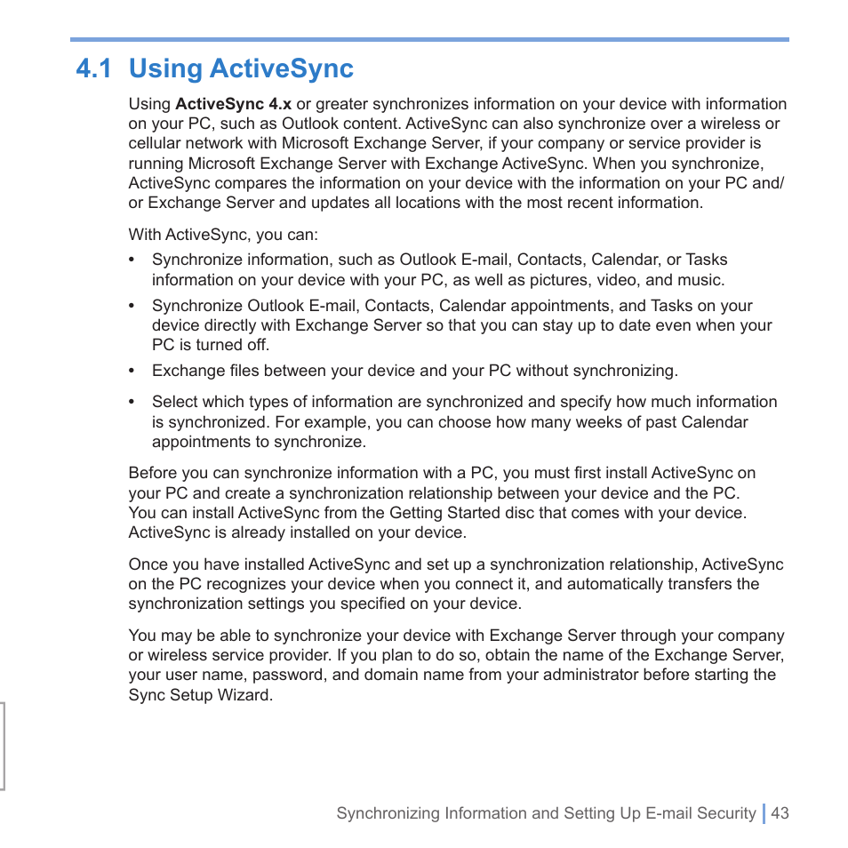 1 getting to know your device and its accessories, 1 using activesync | UTStarcom PPC-6700 User Manual | Page 44 / 149