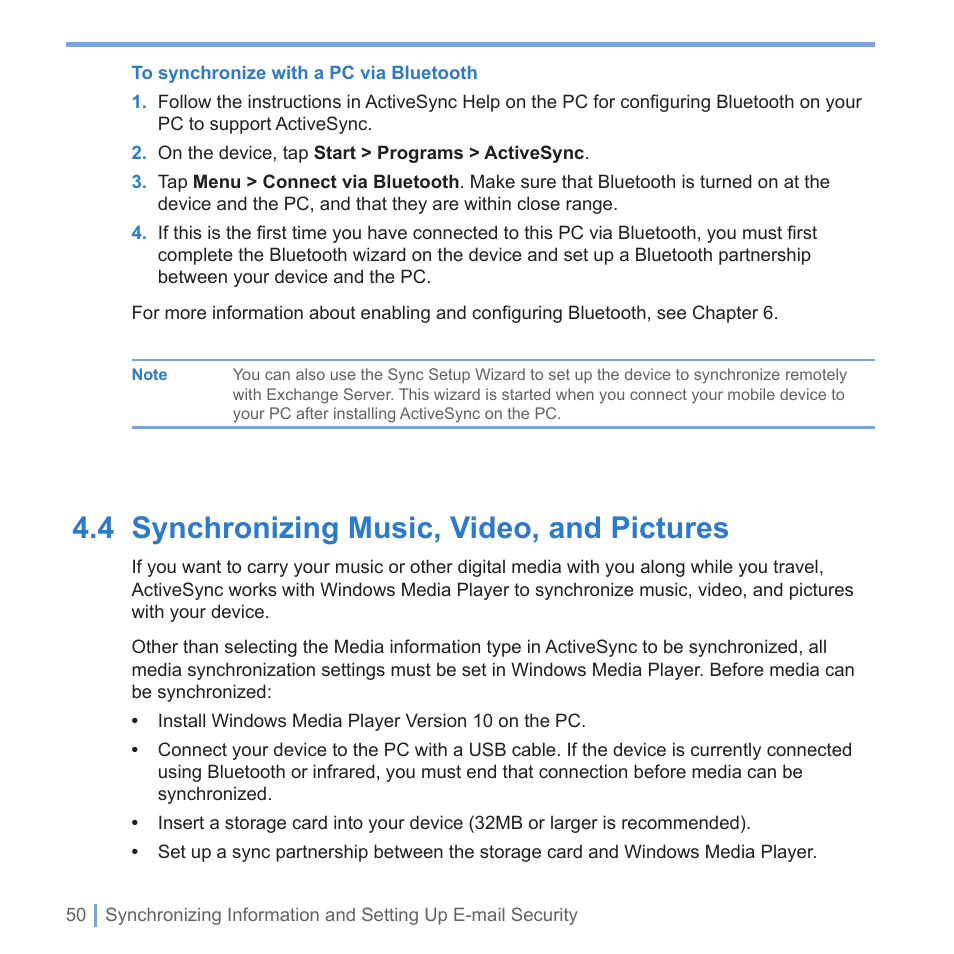 4 synchronizing music, video, and pictures | UTStarcom PPC-6700 User Manual | Page 51 / 149