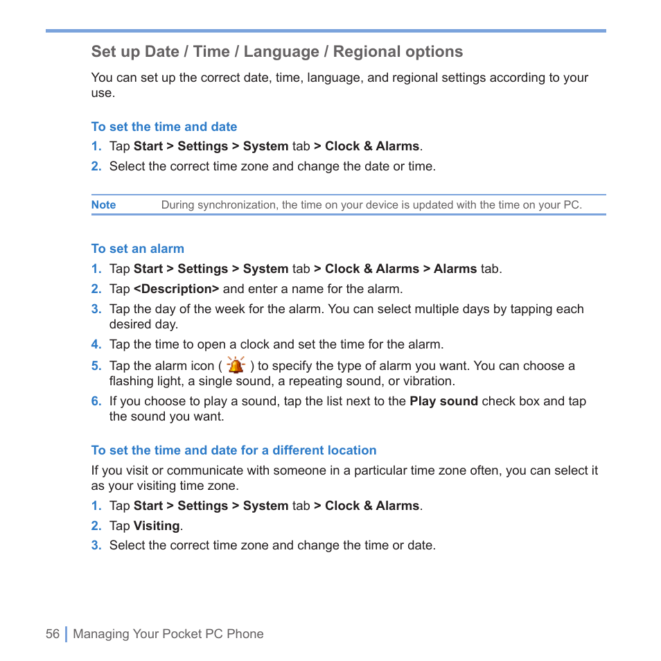 Set up date / time / language / regional options | UTStarcom PPC-6700 User Manual | Page 57 / 149