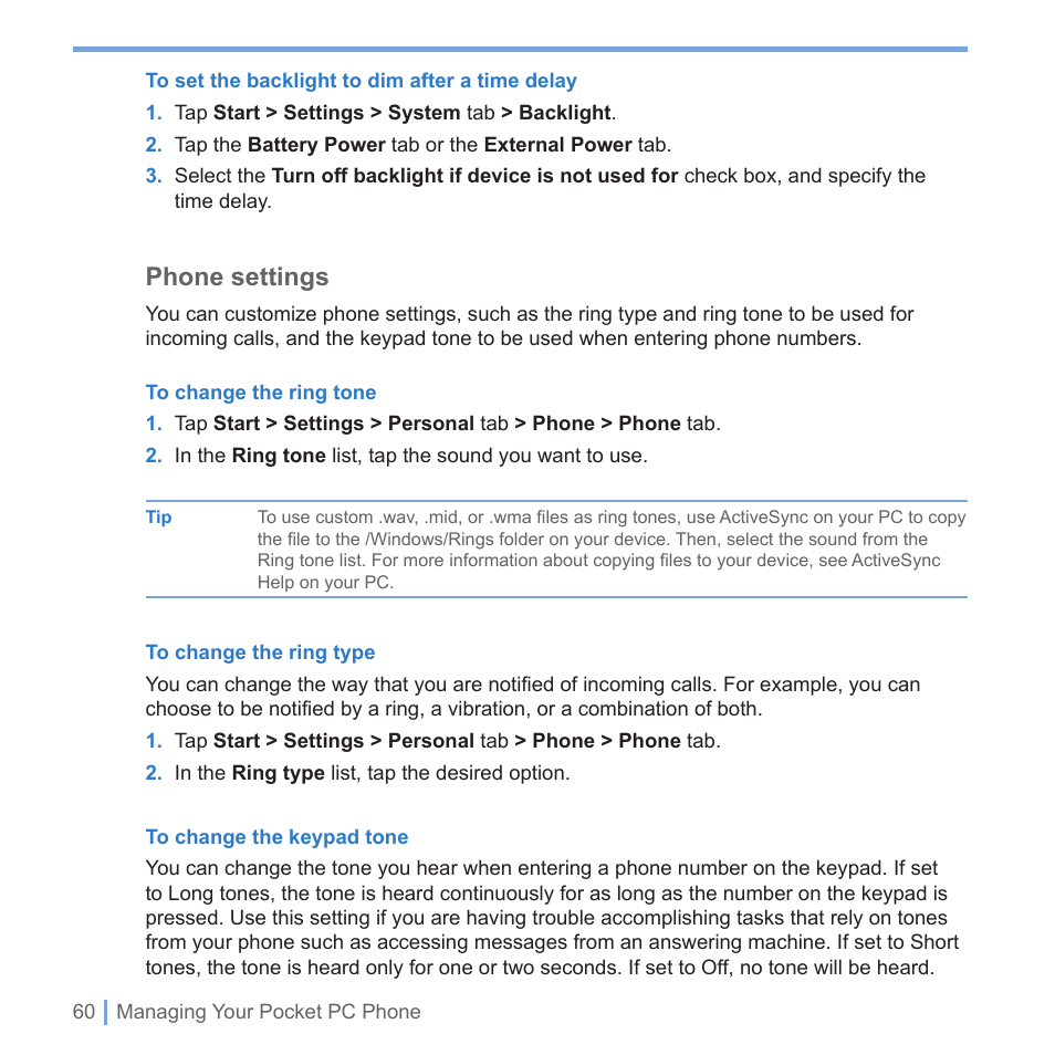 Phone settings | UTStarcom PPC-6700 User Manual | Page 61 / 149