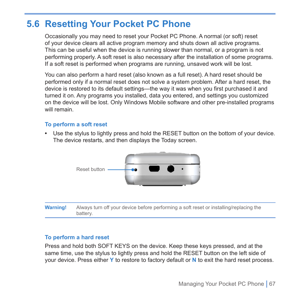 6 resetting your pocket pc phone | UTStarcom PPC-6700 User Manual | Page 68 / 149