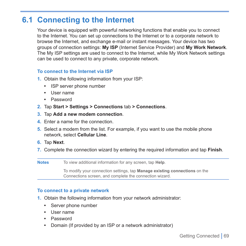 1 getting to know your device and its accessories, 1 connecting to the internet | UTStarcom PPC-6700 User Manual | Page 70 / 149