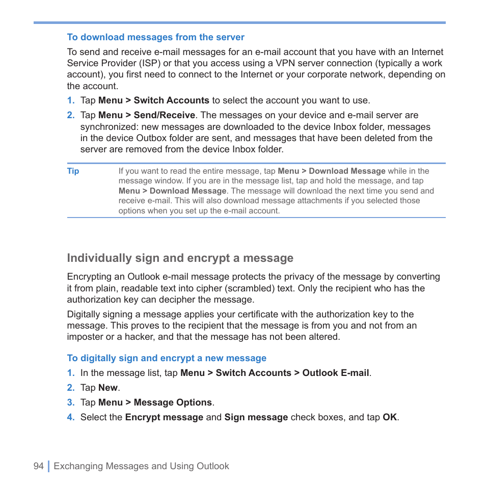 Individually sign and encrypt a message | UTStarcom PPC-6700 User Manual | Page 95 / 149