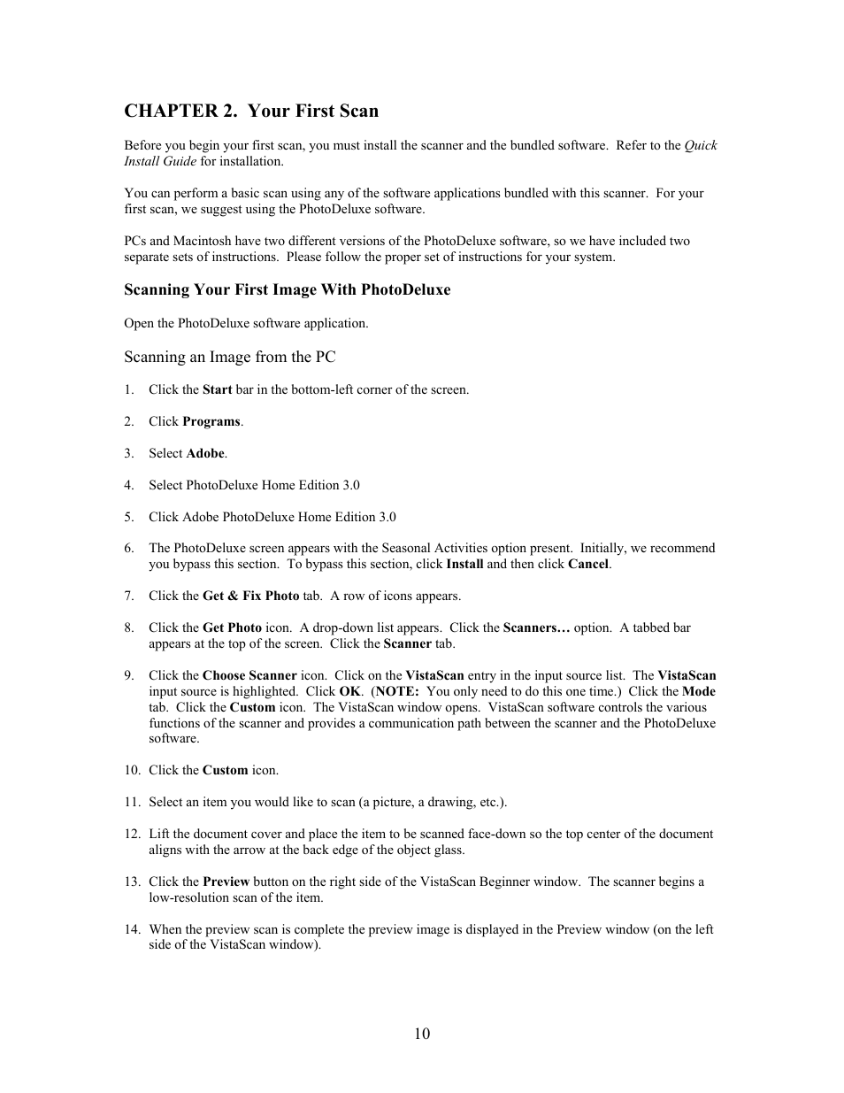 Chapter 2. your first scan, Scanning your first image with photodeluxe | UMAX Technologies Astra 3400 User Manual | Page 10 / 57