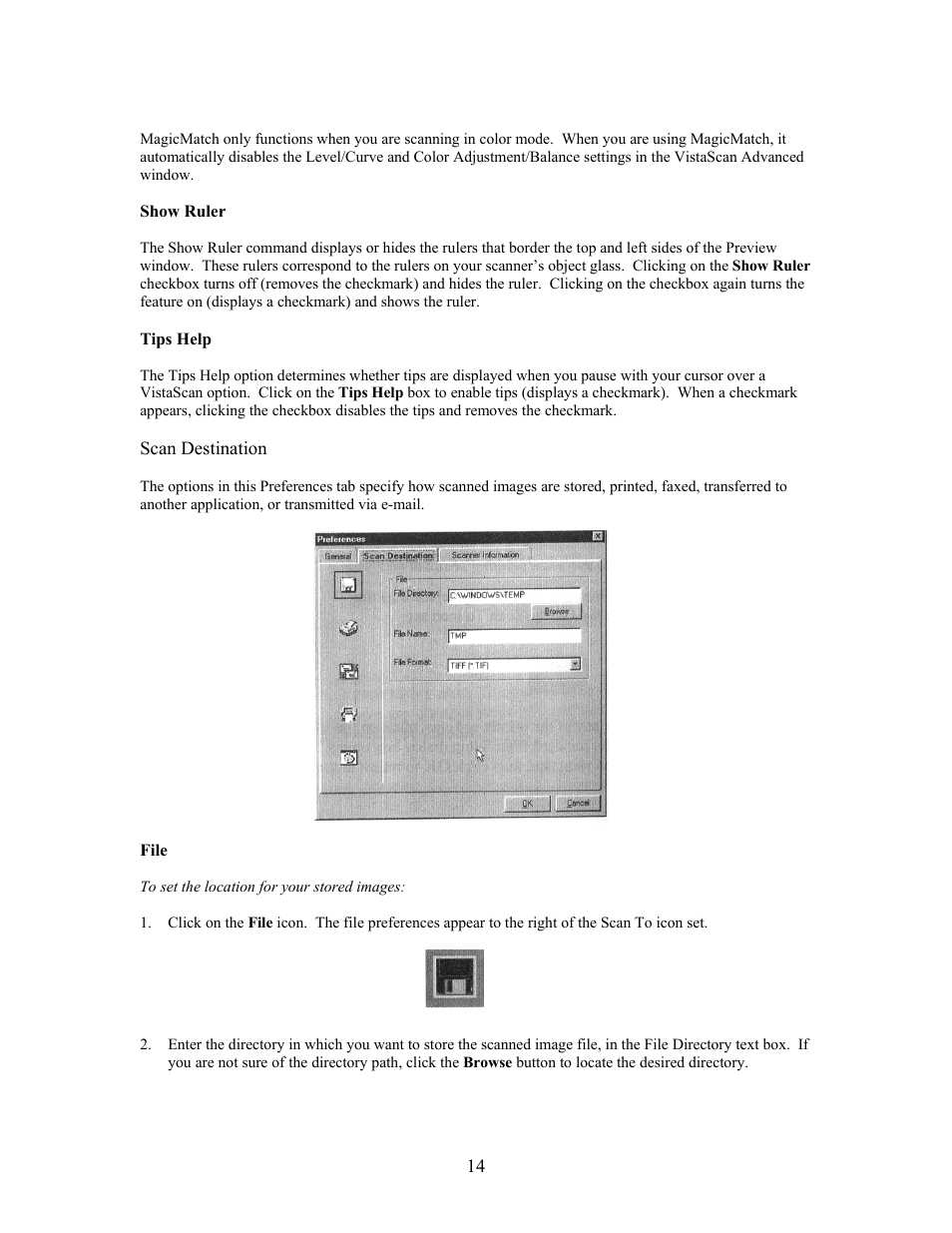 Show ruler, Tips help, File | UMAX Technologies Astra 3400 User Manual | Page 14 / 57